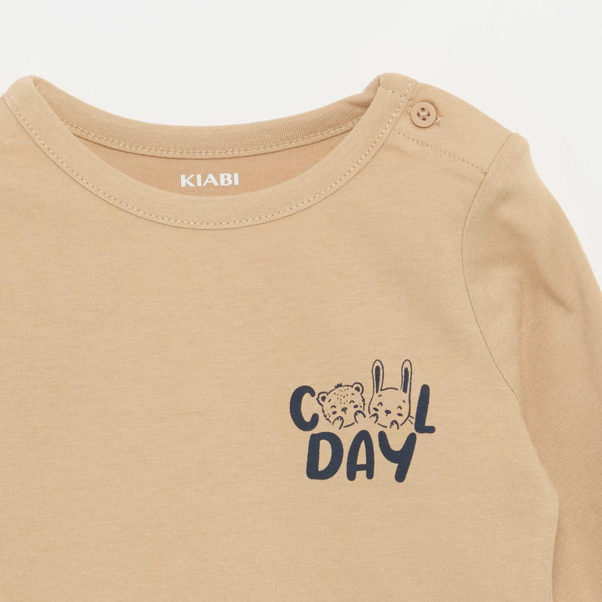 T-shirt imprimé à manches longues BEIGE