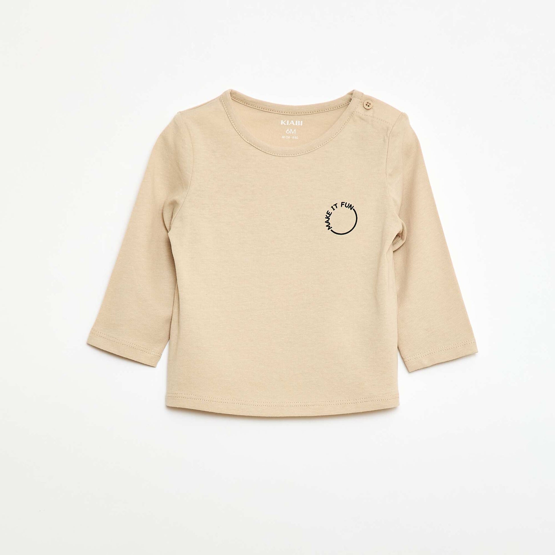 T-shirt imprimé à manches longues BEIGE