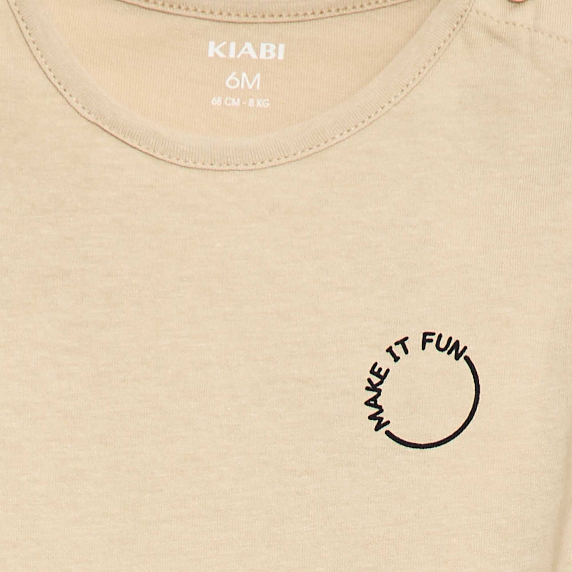 T-shirt imprimé à manches longues BEIGE