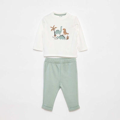 Ensemble t-shirt à manches longues + pantalon - 2 pièces BLANC