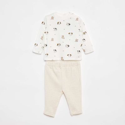 Ensemble t-shirt à manches longues + pantalon - 2 pièces BLANC