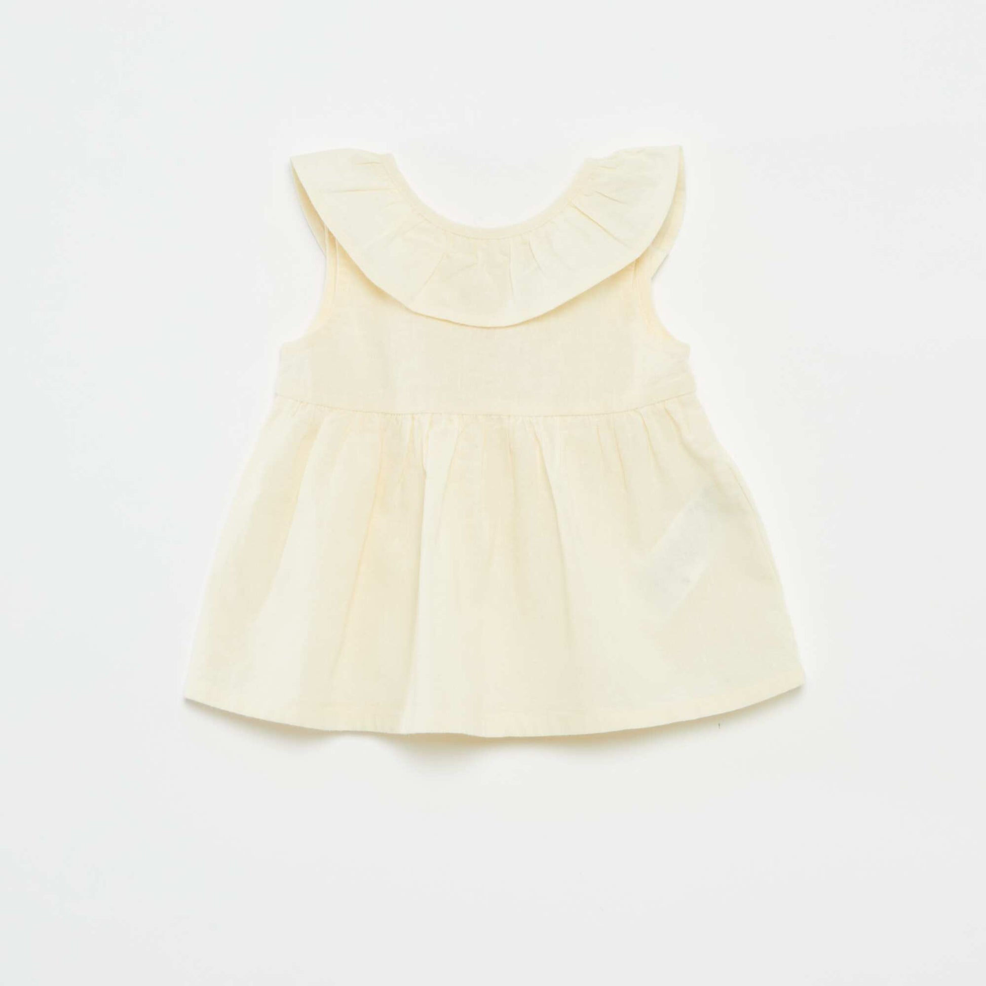 Blouse sans manches avec plastron volanté BEIGE