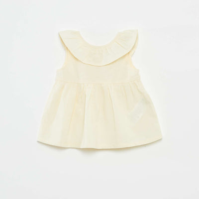Blouse sans manches avec plastron volanté BEIGE