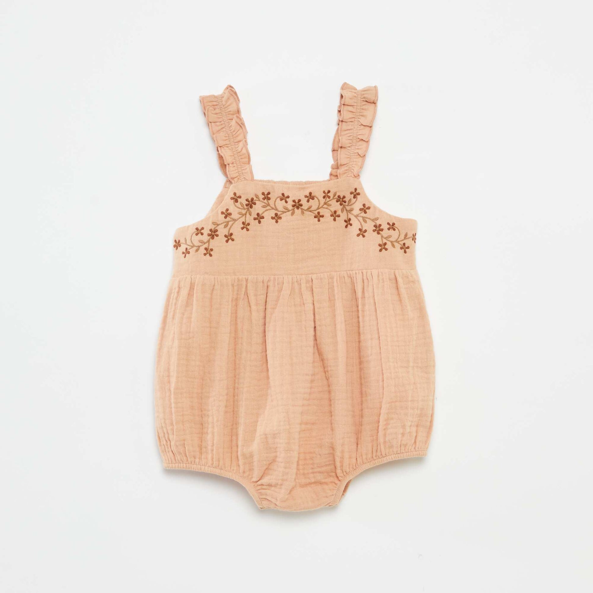 Barboteuse à bretelles avec broderies anglaises ROSE