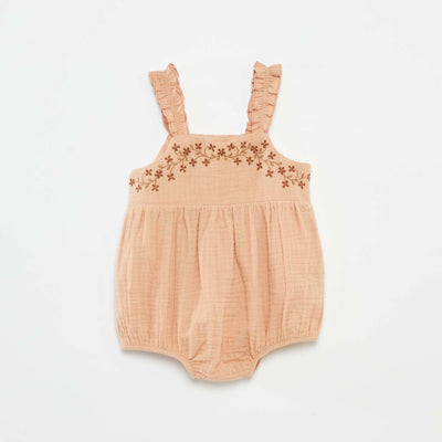 Barboteuse à bretelles avec broderies anglaises ROSE
