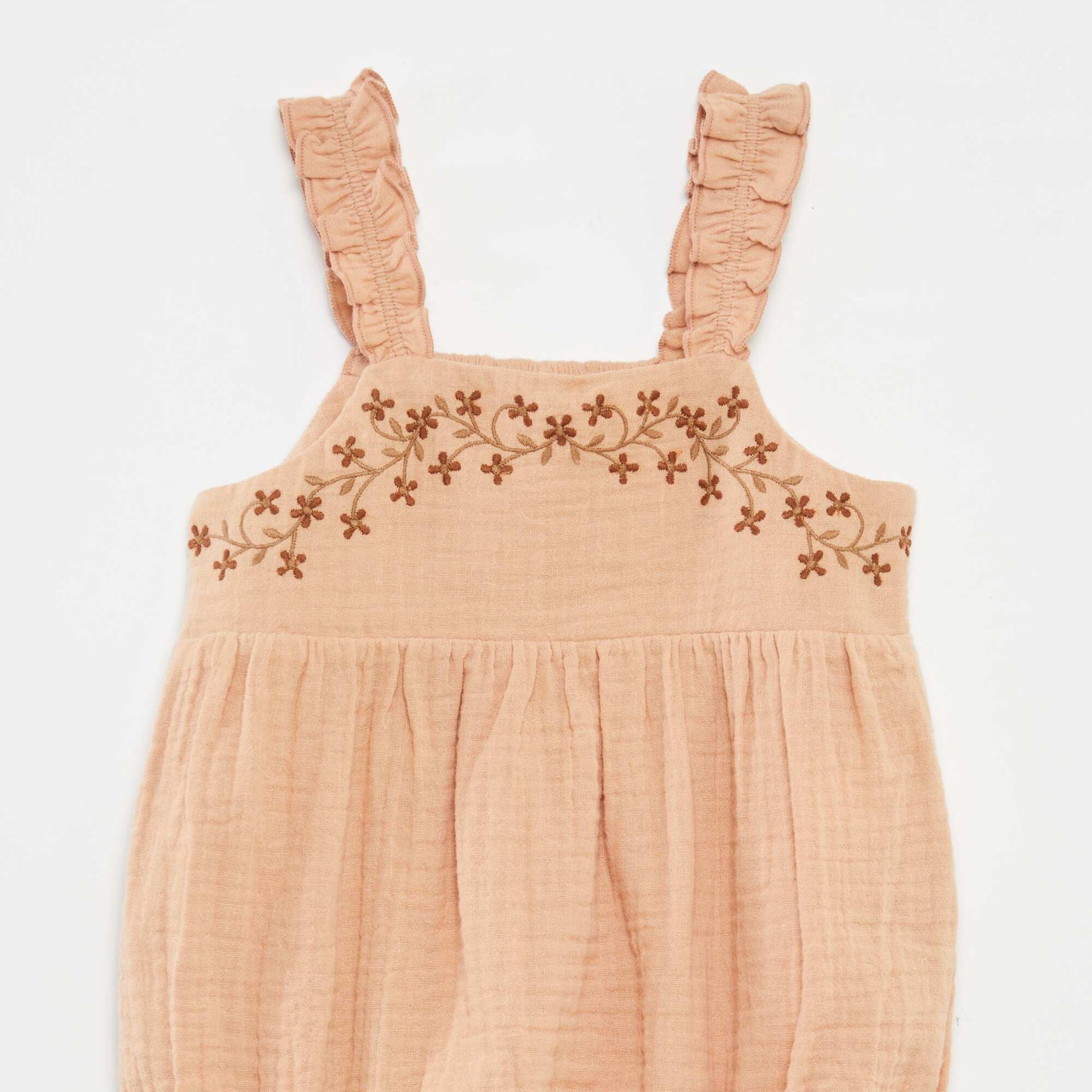 Barboteuse à bretelles avec broderies anglaises ROSE
