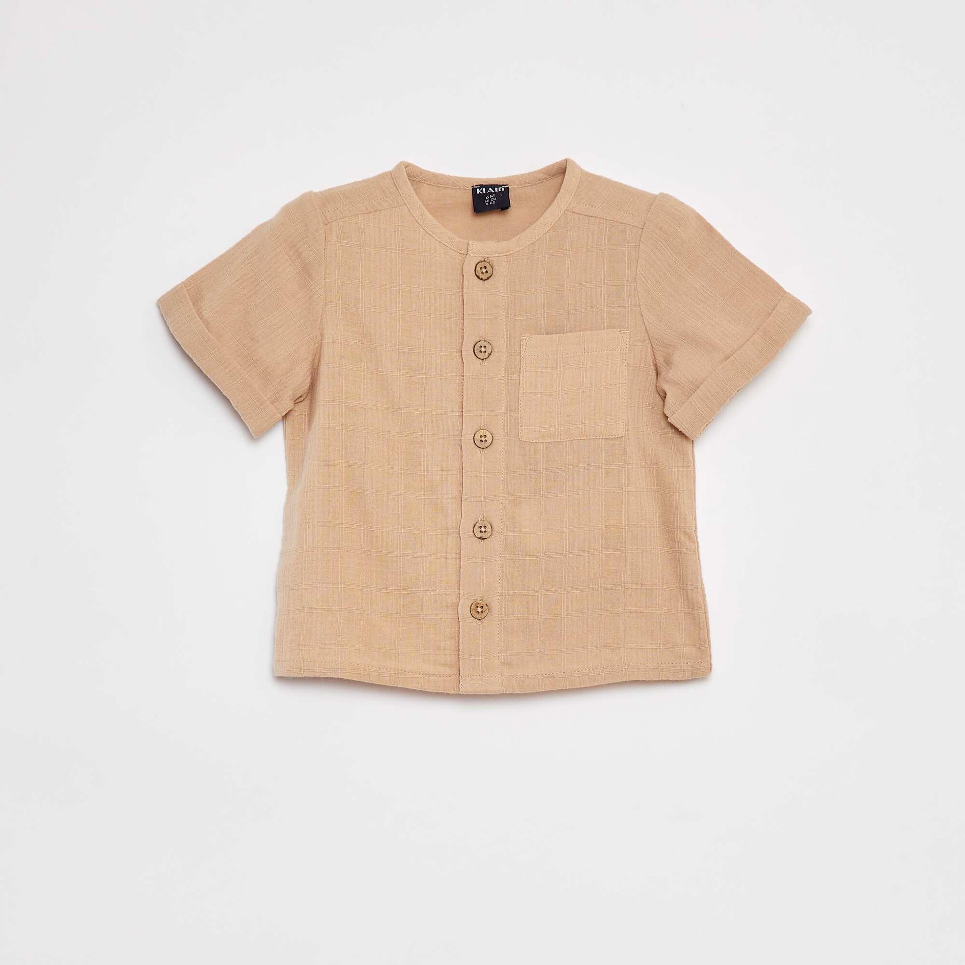 Chemise en gaze de coton à manches courtes BEIGE