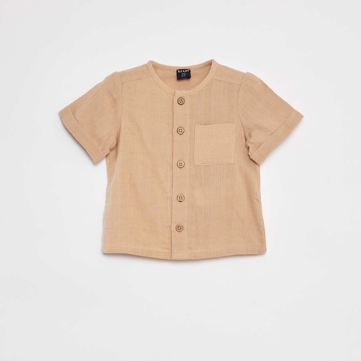 Chemise en gaze de coton à manches courtes BEIGE
