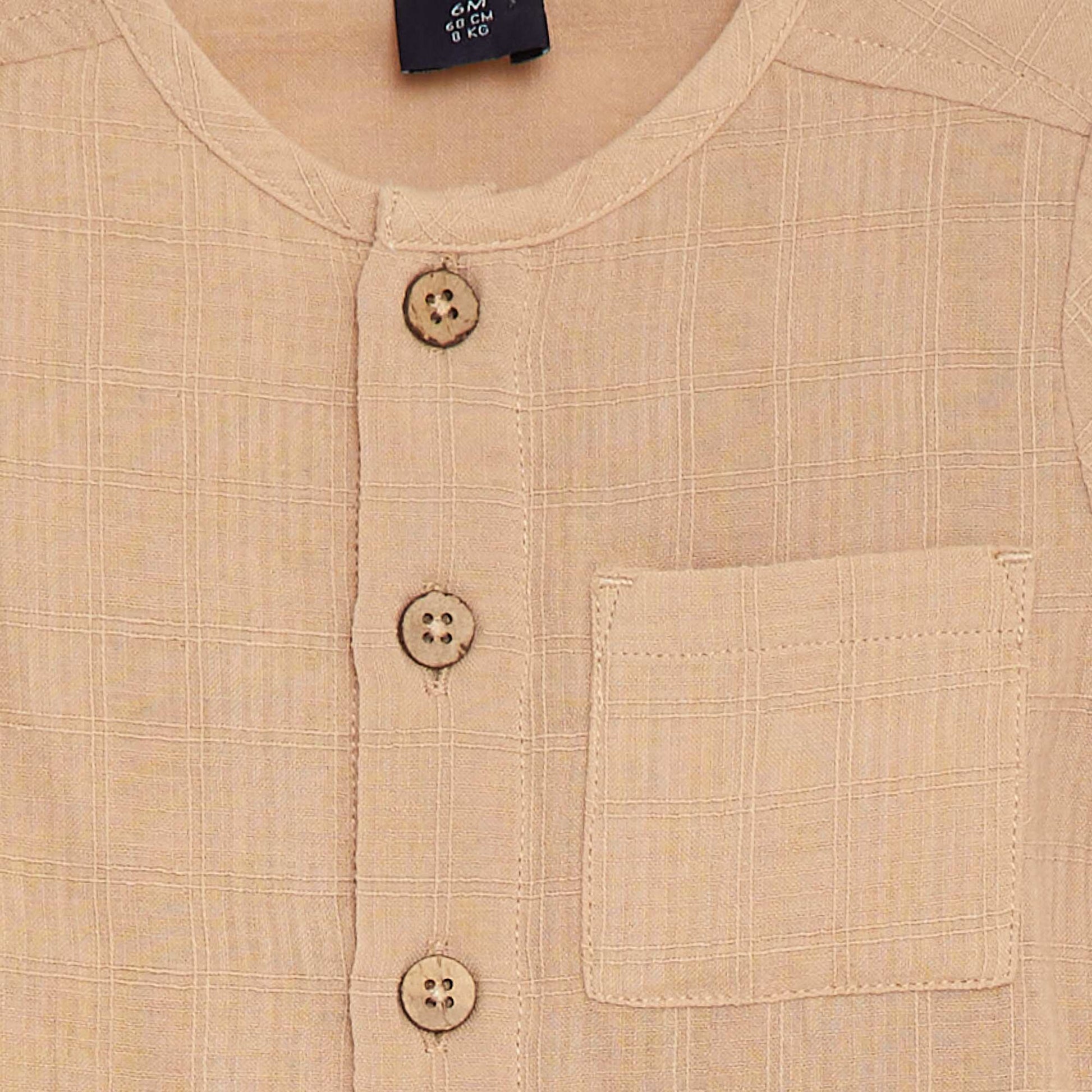 Chemise en gaze de coton à manches courtes BEIGE