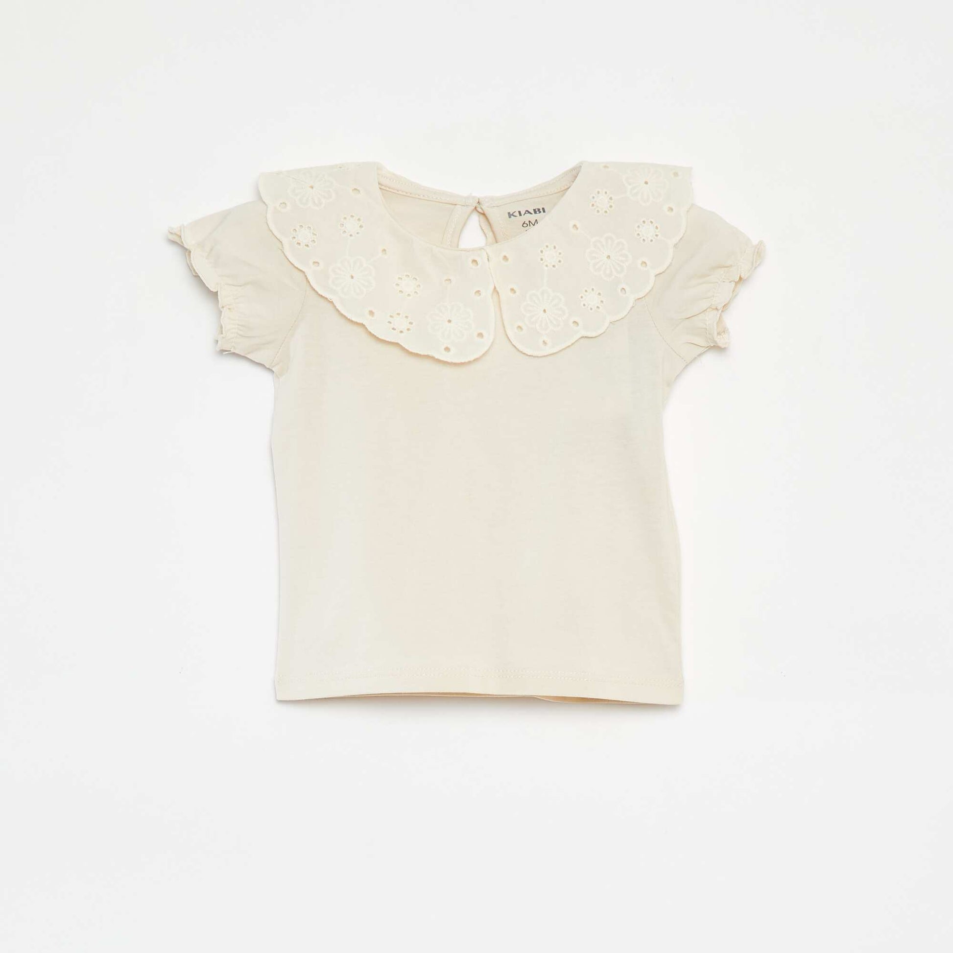T-shirt à manches courtes et col fantaisiste BLANC