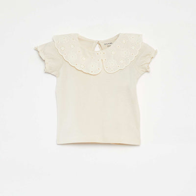 T-shirt à manches courtes et col fantaisiste BLANC