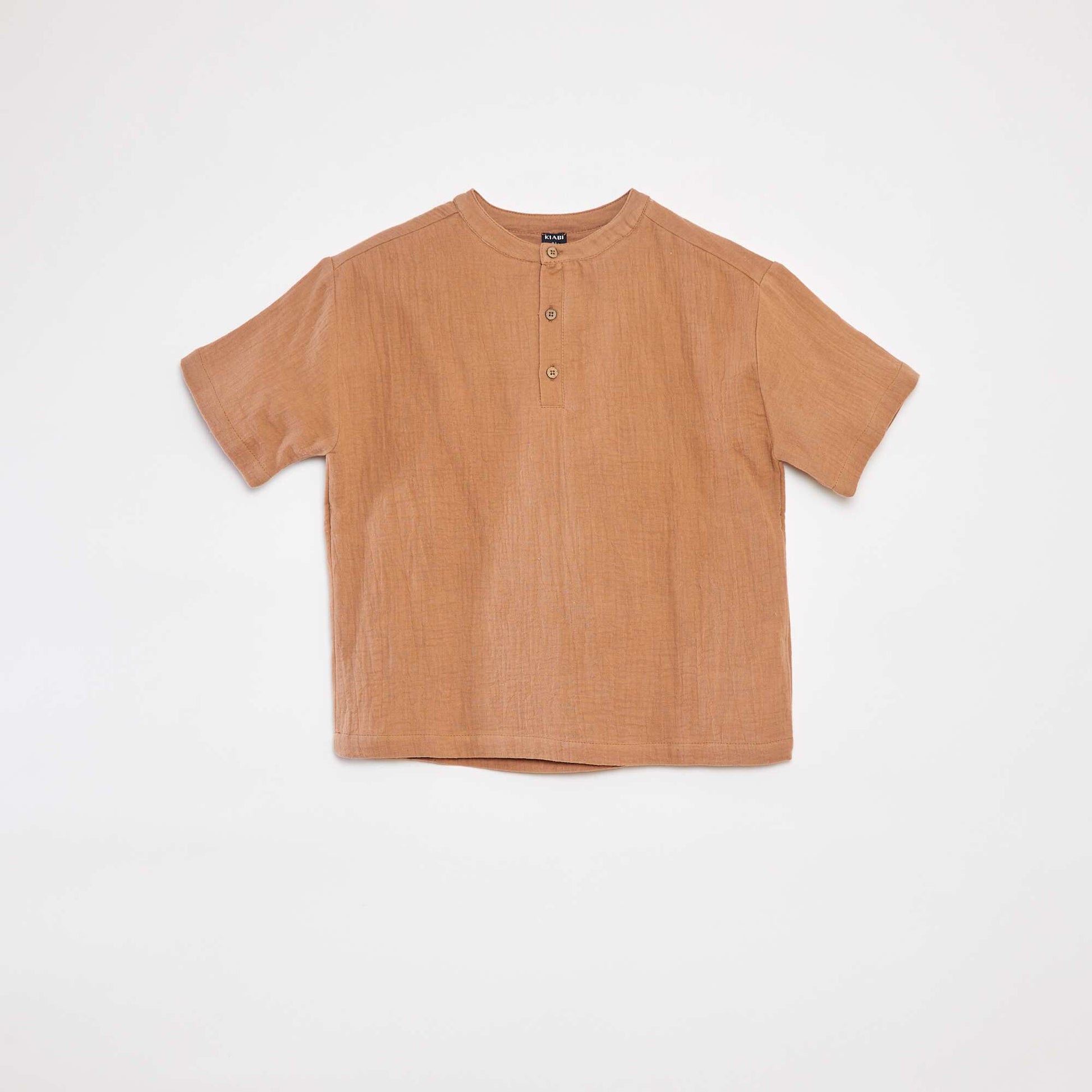 Chemise en gaze de coton col tunisien MARRON