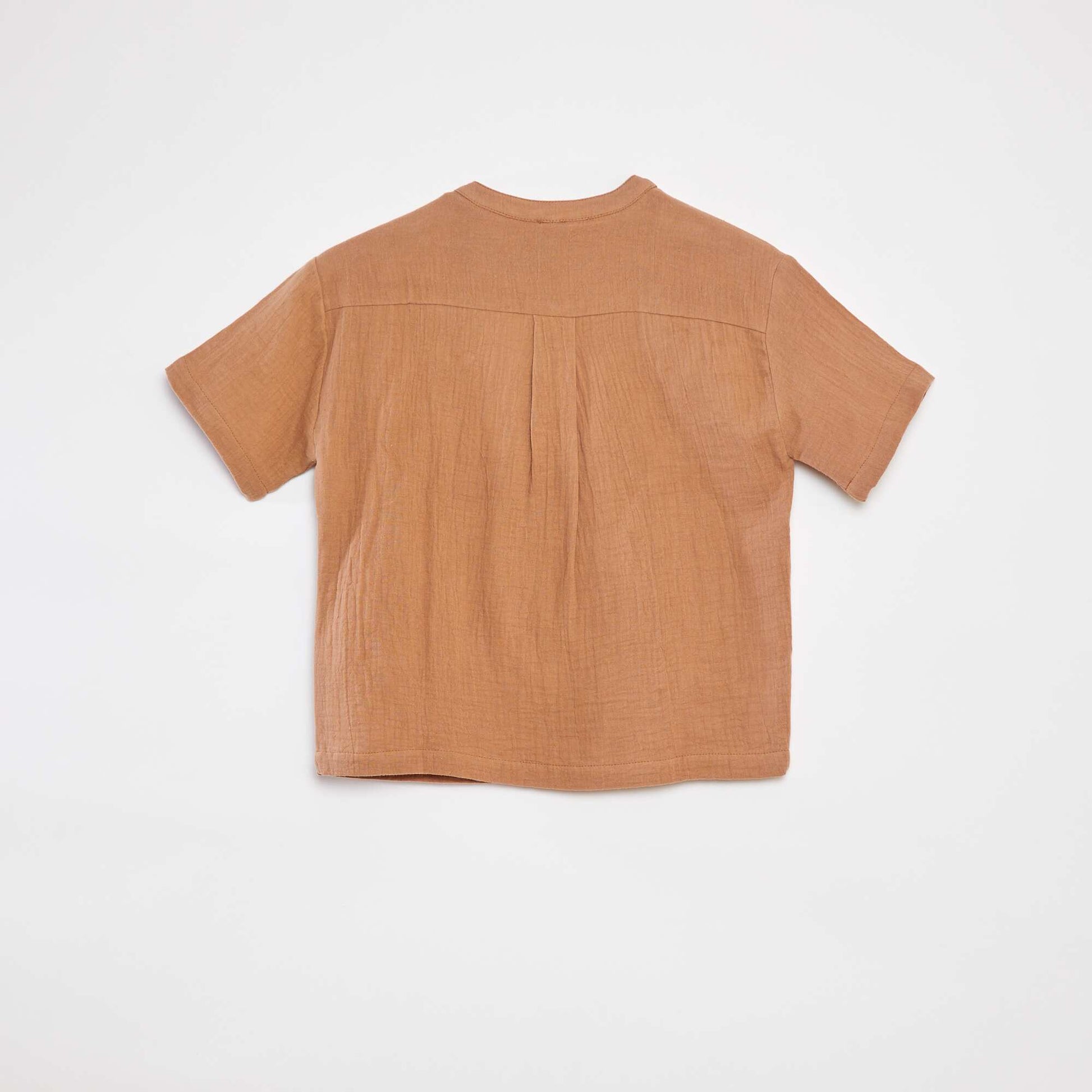 Chemise en gaze de coton col tunisien MARRON