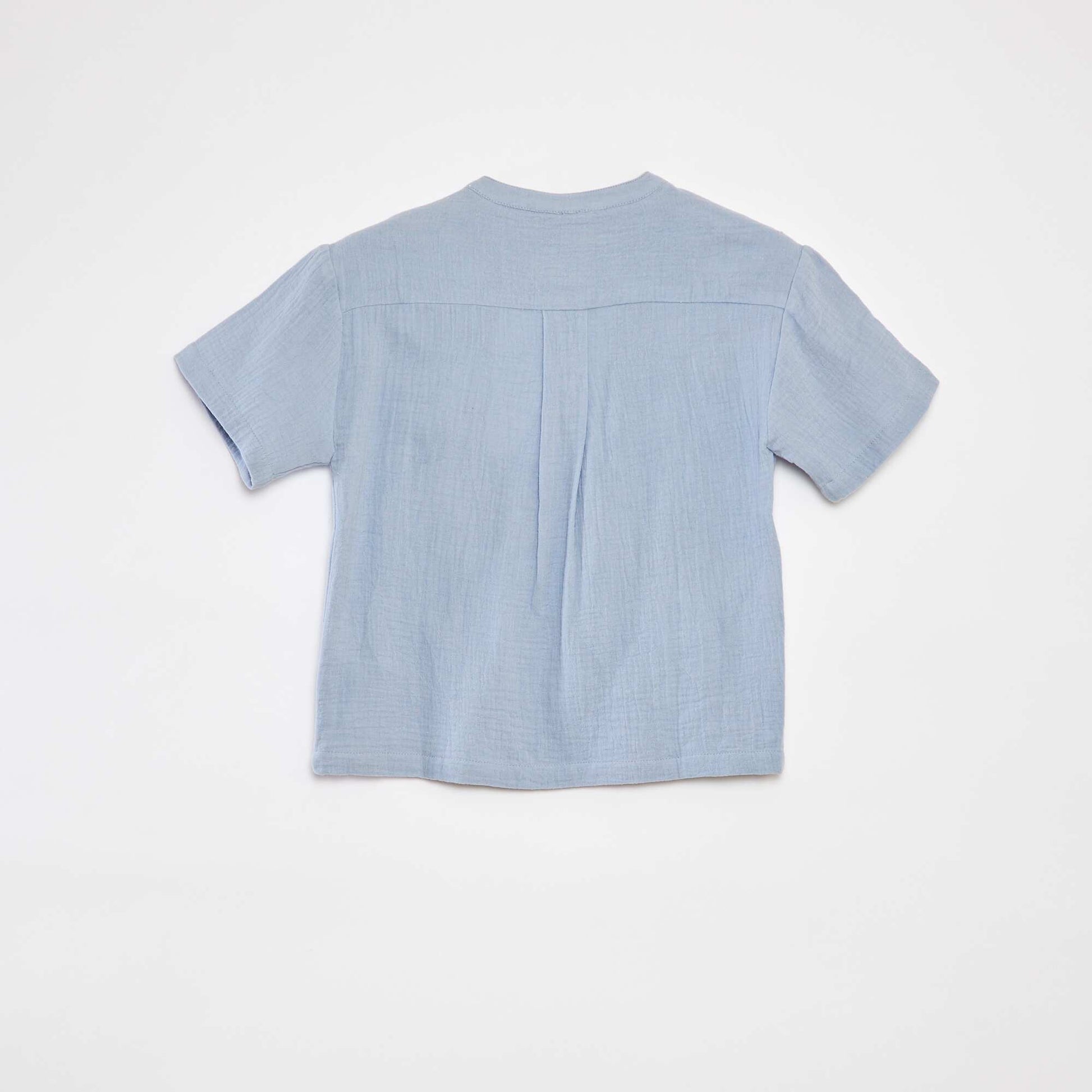 Chemise en gaze de coton col tunisien BLEU