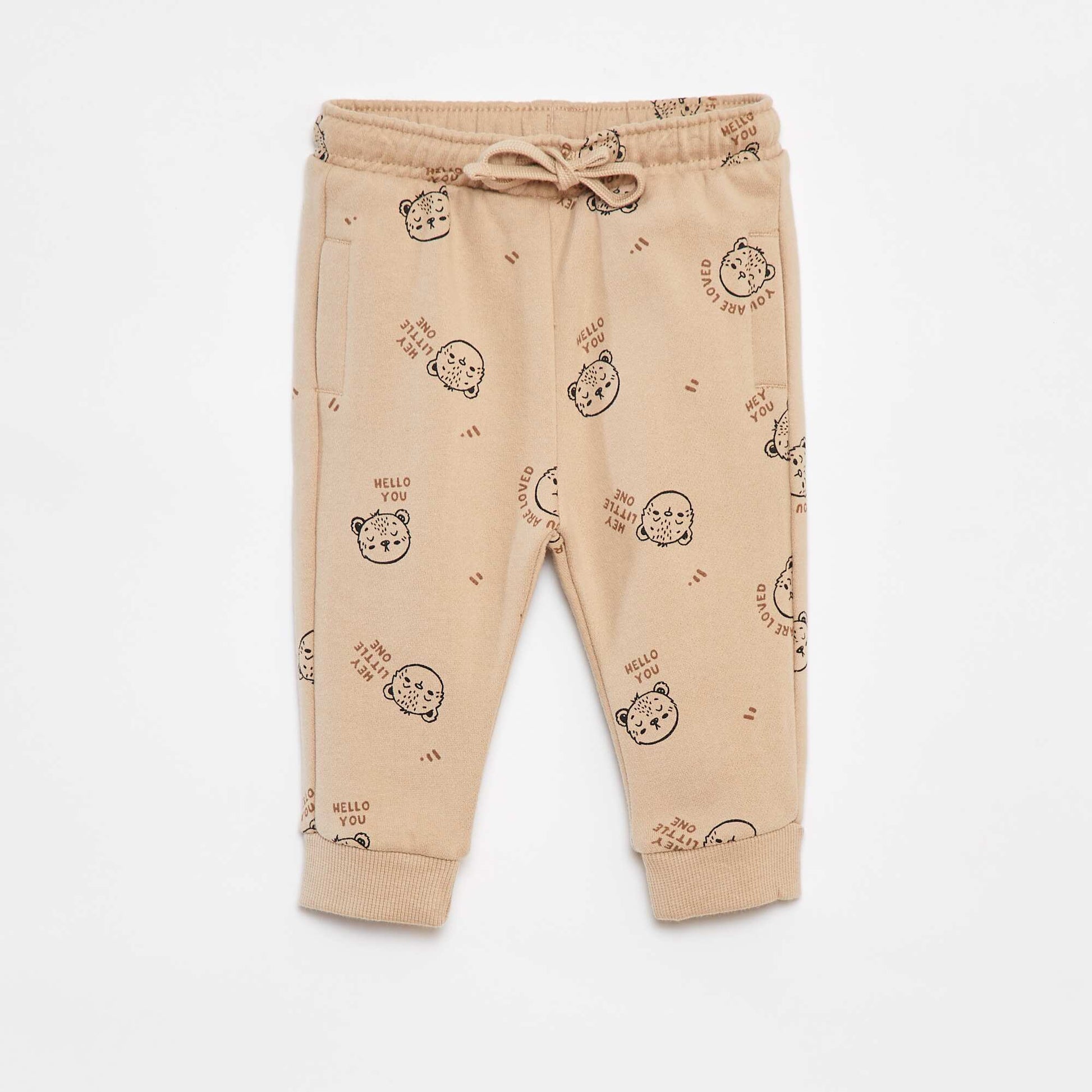 Pantalon jogging uni avec taille élastiquée BEIGE