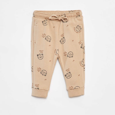 Pantalon jogging uni avec taille élastiquée BEIGE