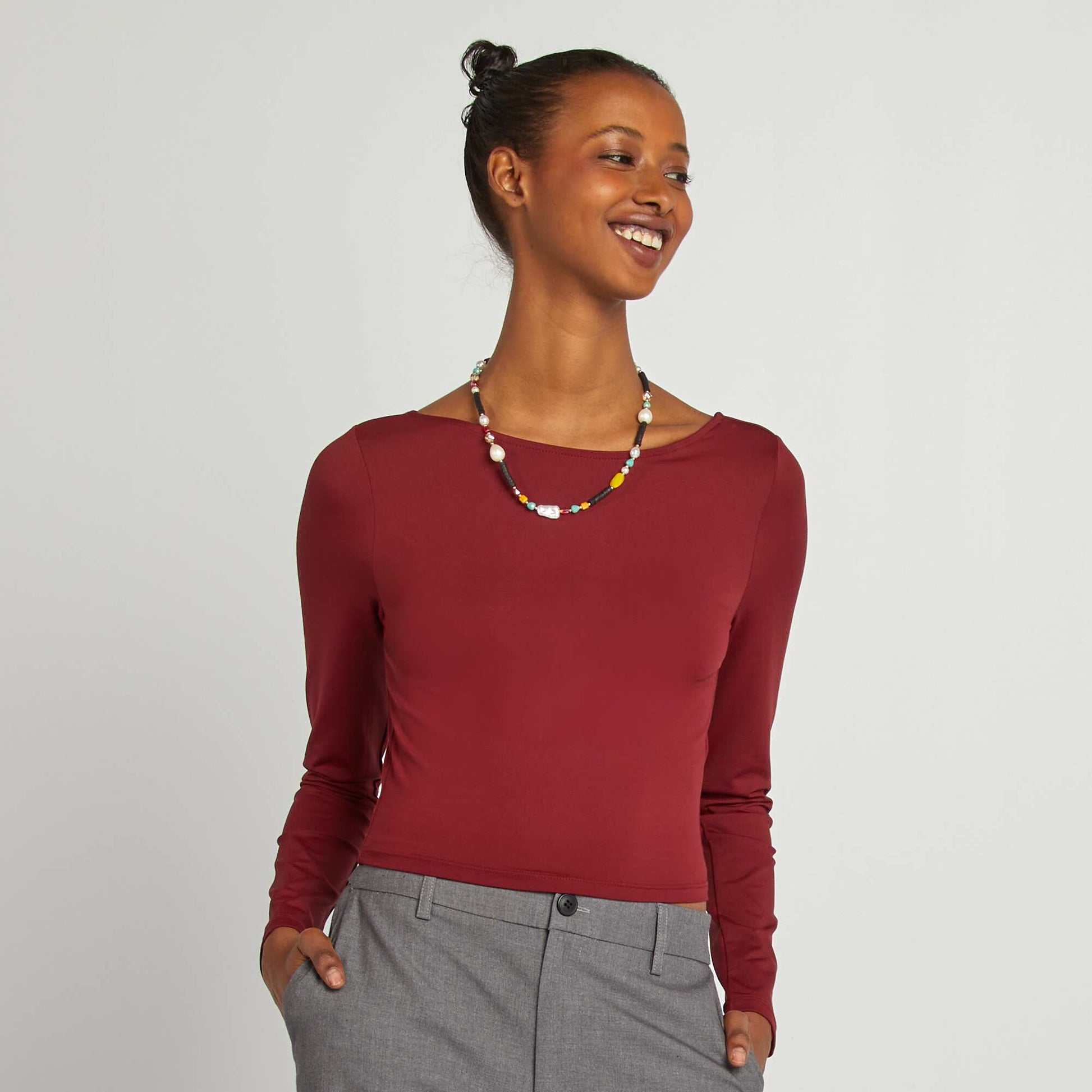 T-shirt crop top croisé au dos Rouge
