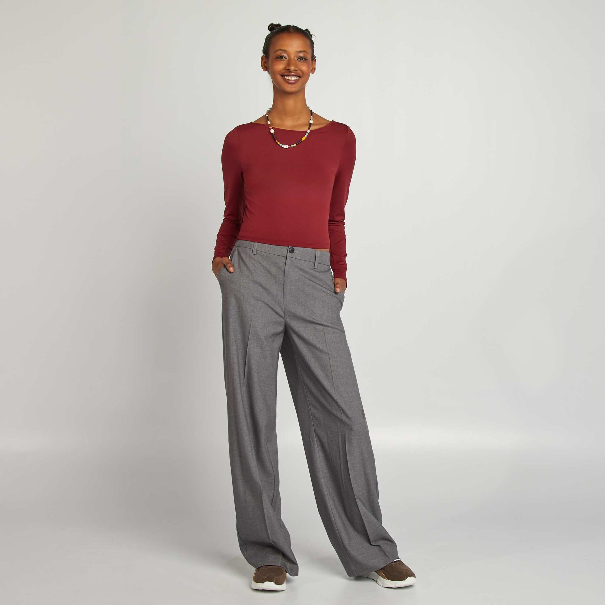 T-shirt crop top croisé au dos Rouge