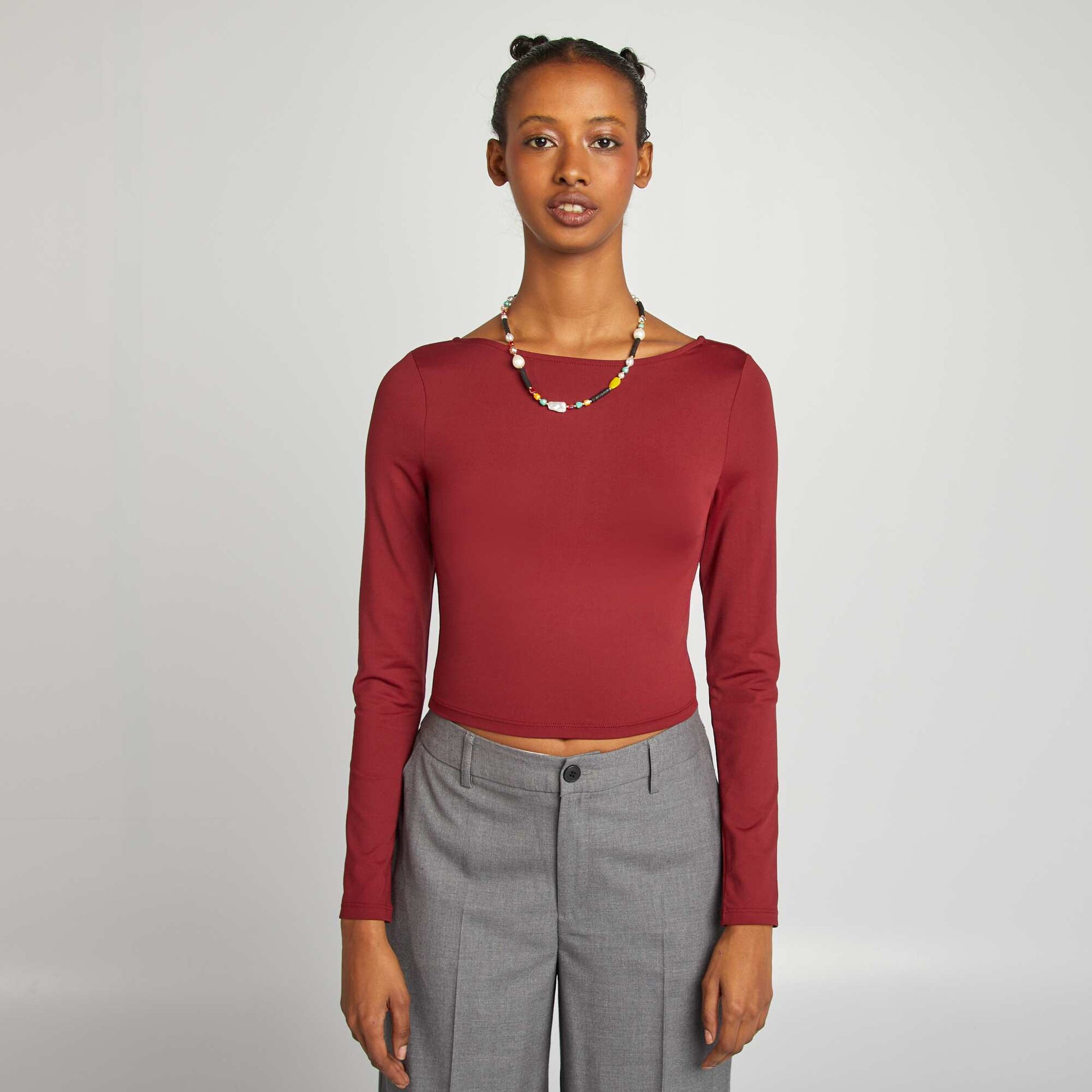 T-shirt crop top croisé au dos Rouge
