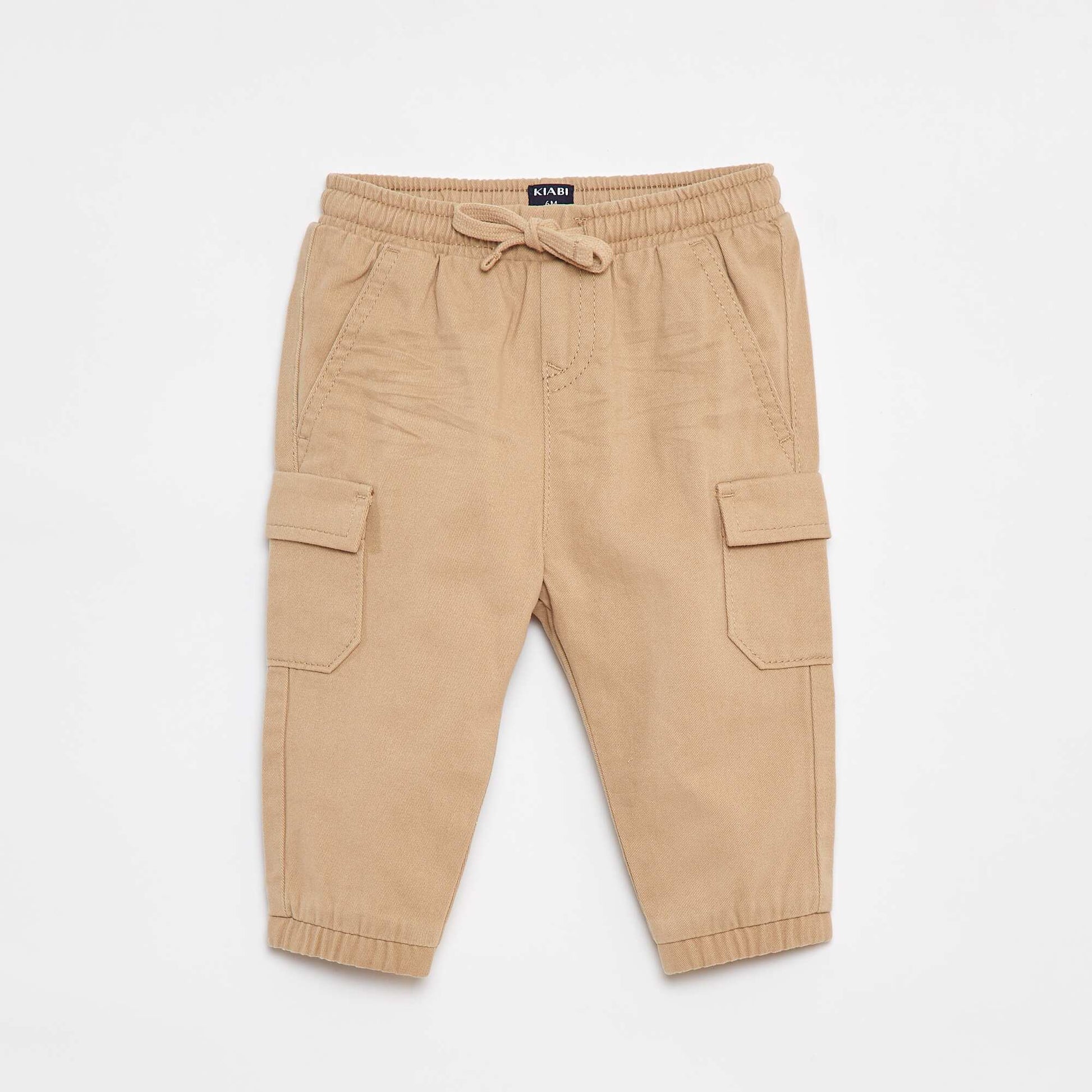 Pantalon jogger en twill avec poches à rabat BEIGE