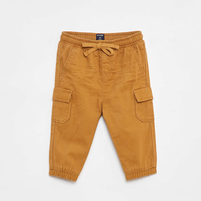 Pantalon jogger en twill avec poches à rabat BEIGE