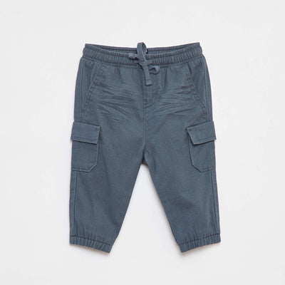 Pantalon jogger en twill avec poches à rabat BLEU