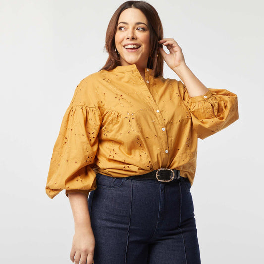 Blouse en broderie anglaise MOUTARDE