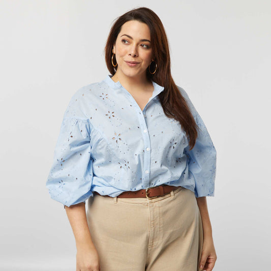 Blouse en broderie anglaise BLEU CIEL