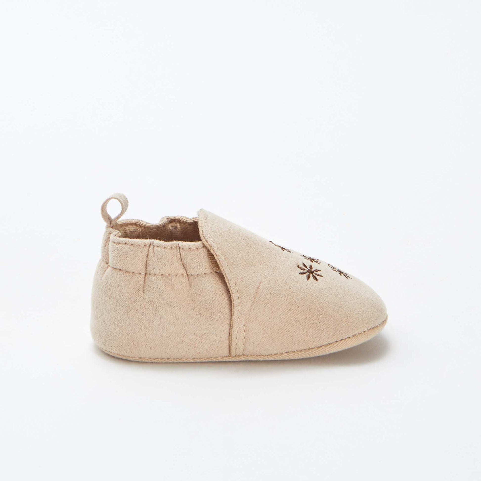 Chaussons brodés en suédine BEIGE