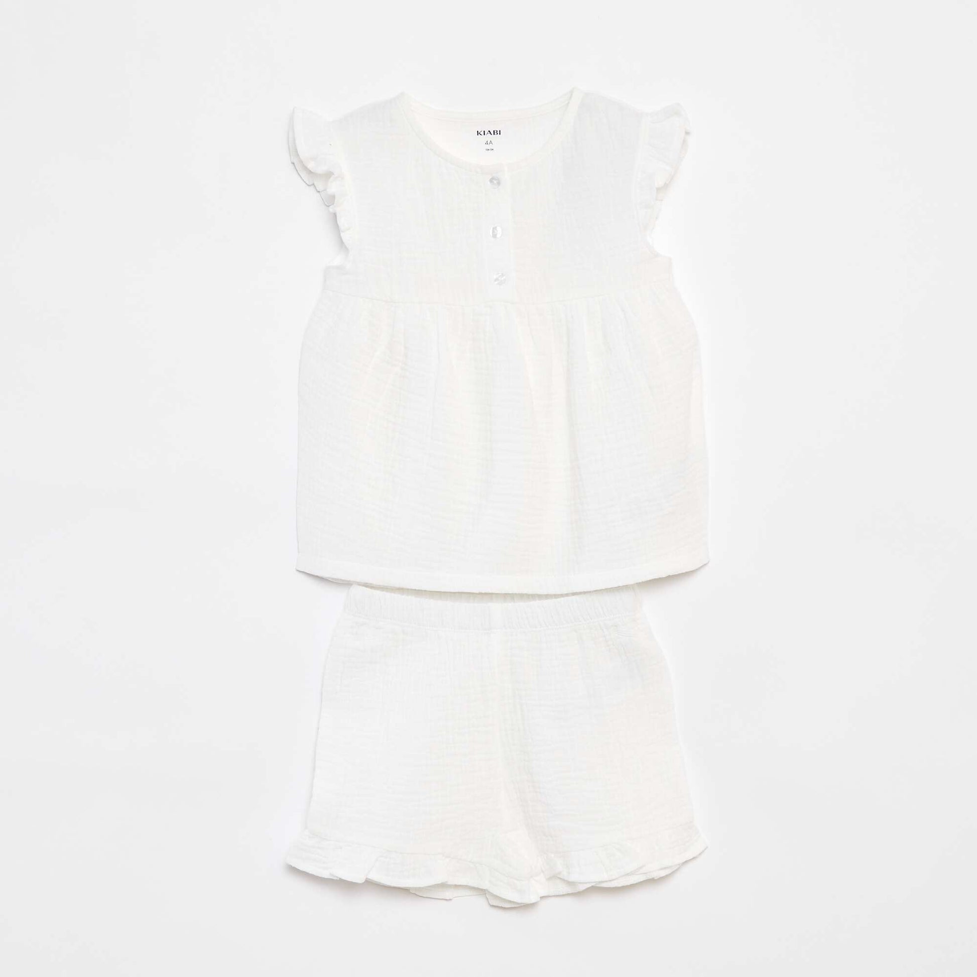 Ensemble pyjama blouse + short en lange - 2 pièces BLANC