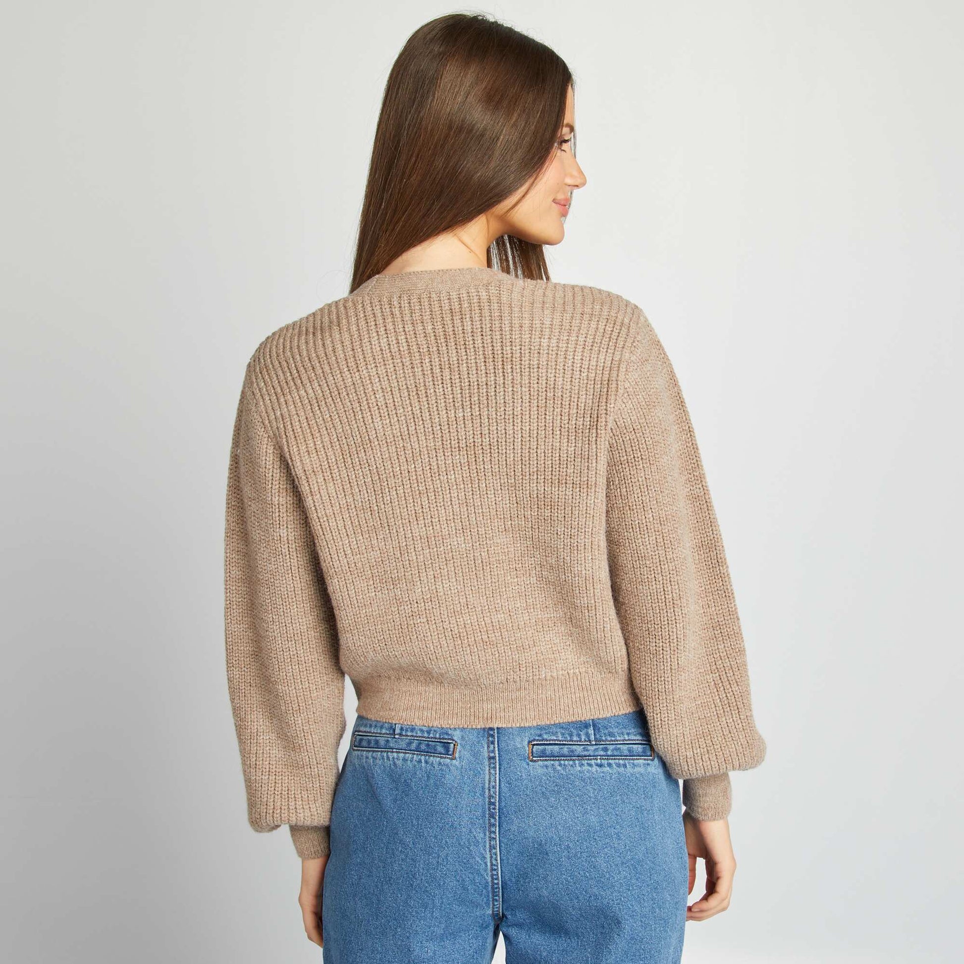 Gilet en maille grosse jauge à liens MARRON