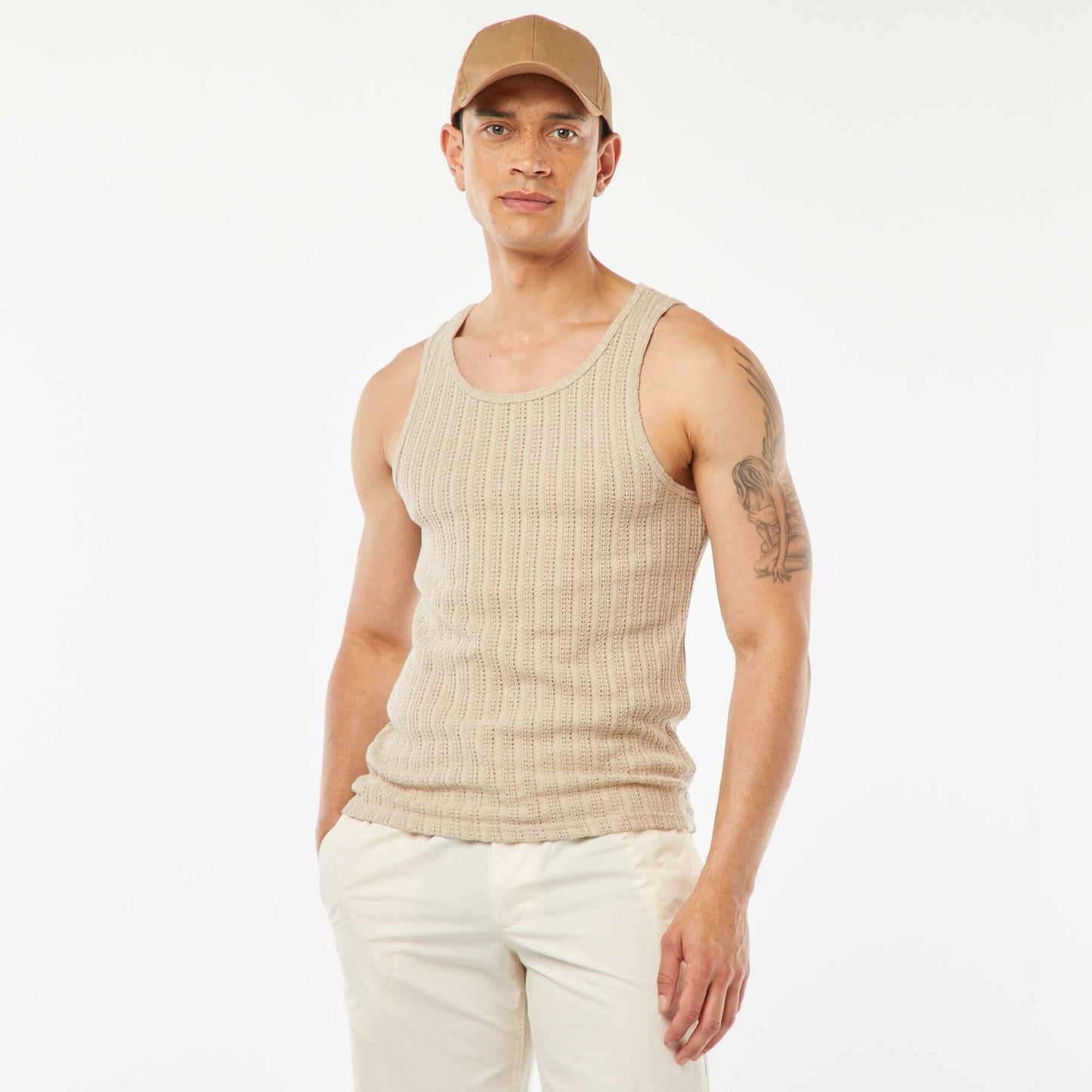 Débardeur en matière ajourée BEIGE