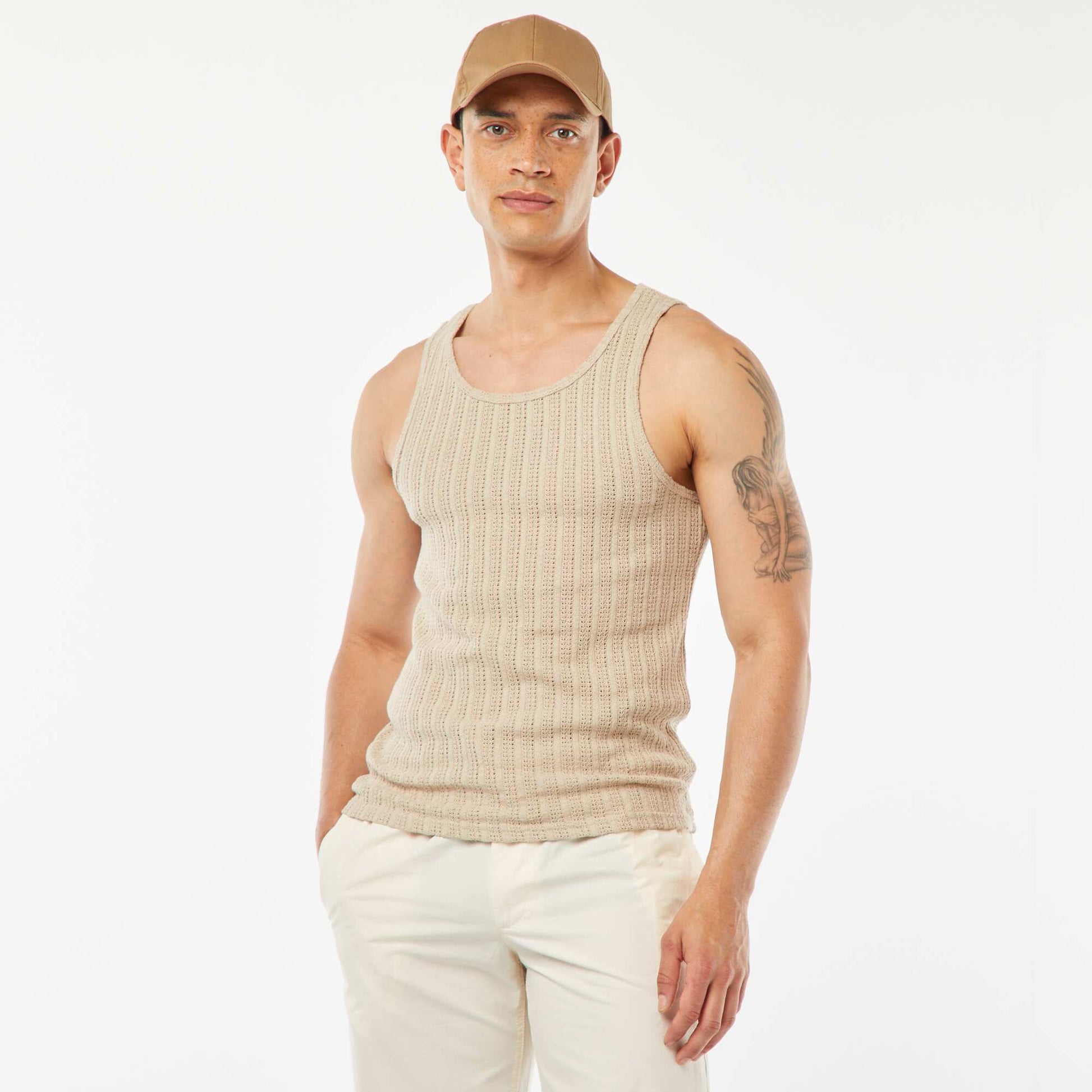 Débardeur en matière ajourée BEIGE
