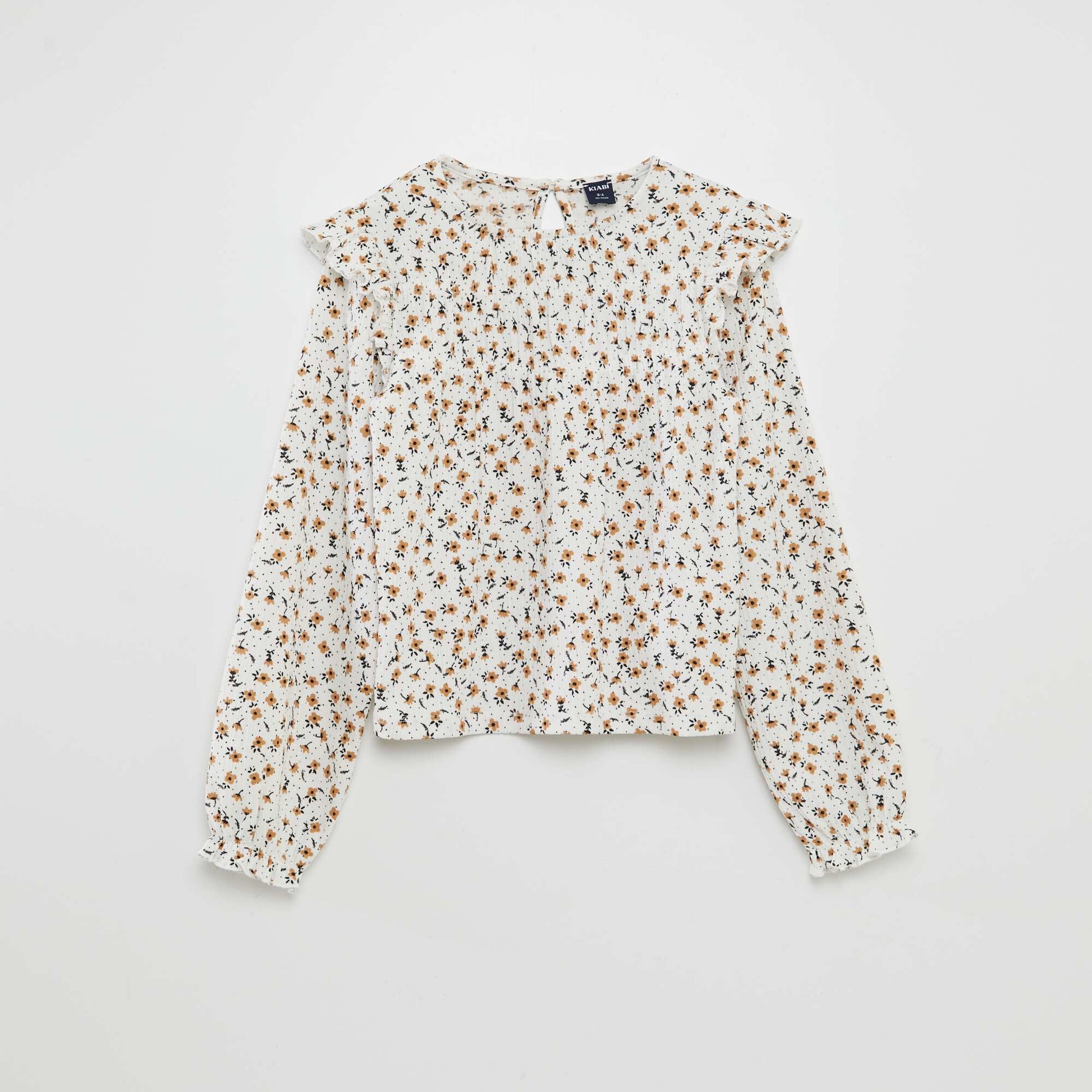 Blouse imprimé avec volants Blanc imprimé