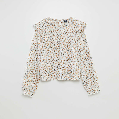 Blouse imprimé avec volants Blanc imprimé