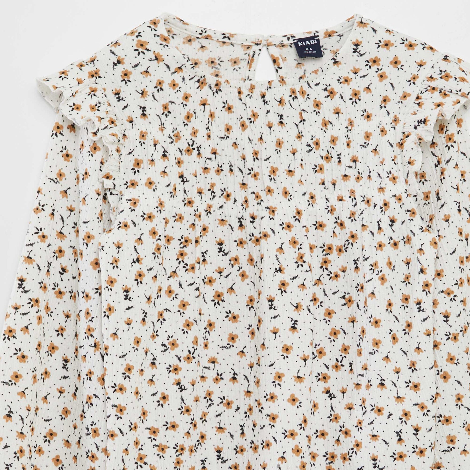 Blouse imprimé avec volants Blanc imprimé
