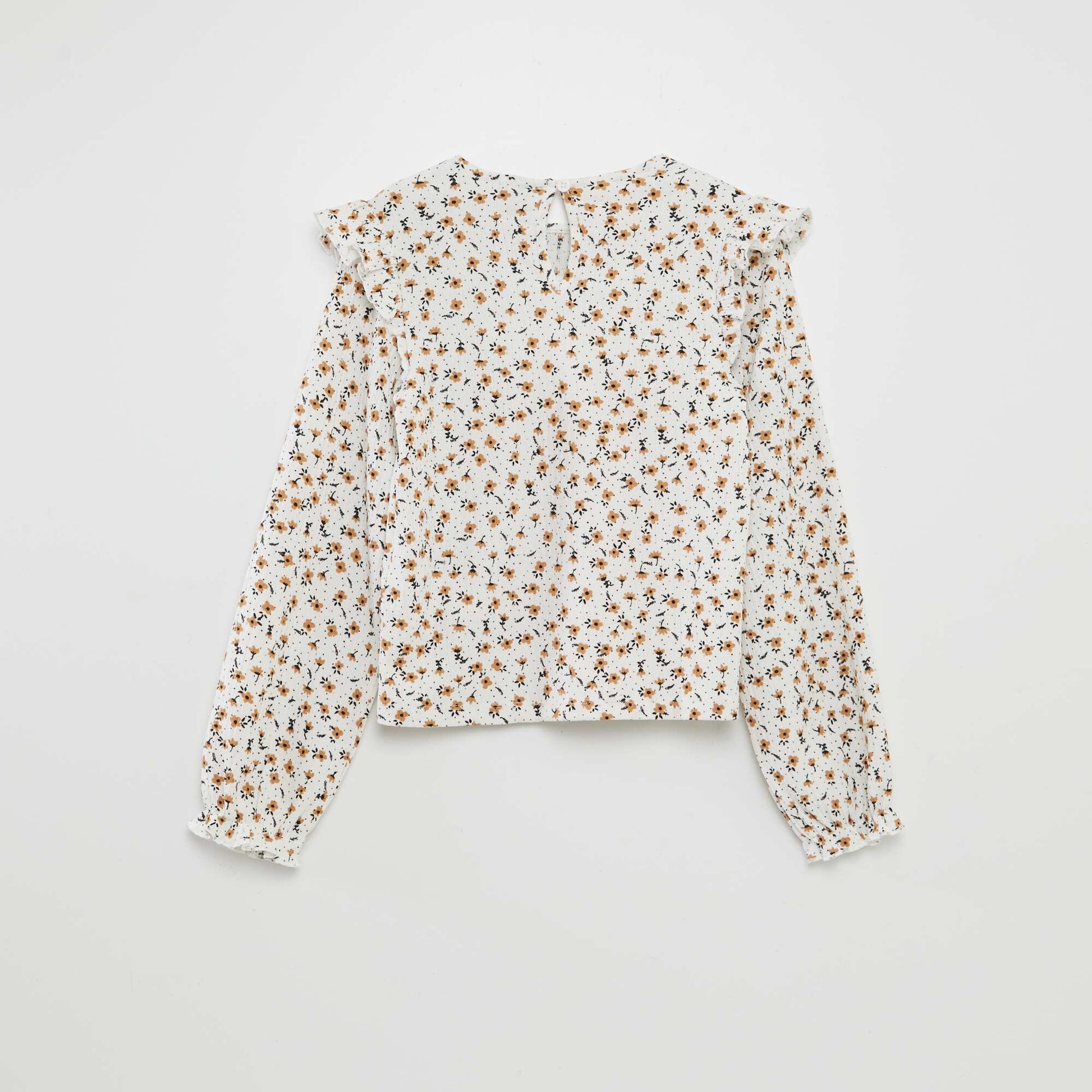 Blouse imprimé avec volants Blanc imprimé