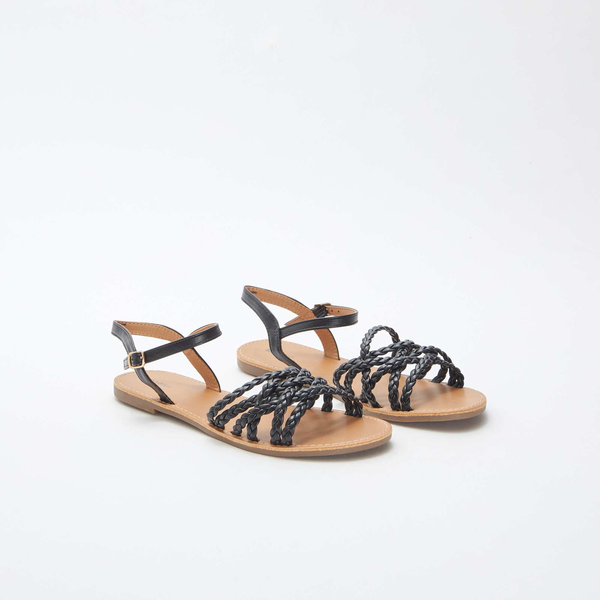 Sandales en simili avec brides tressées NOIR