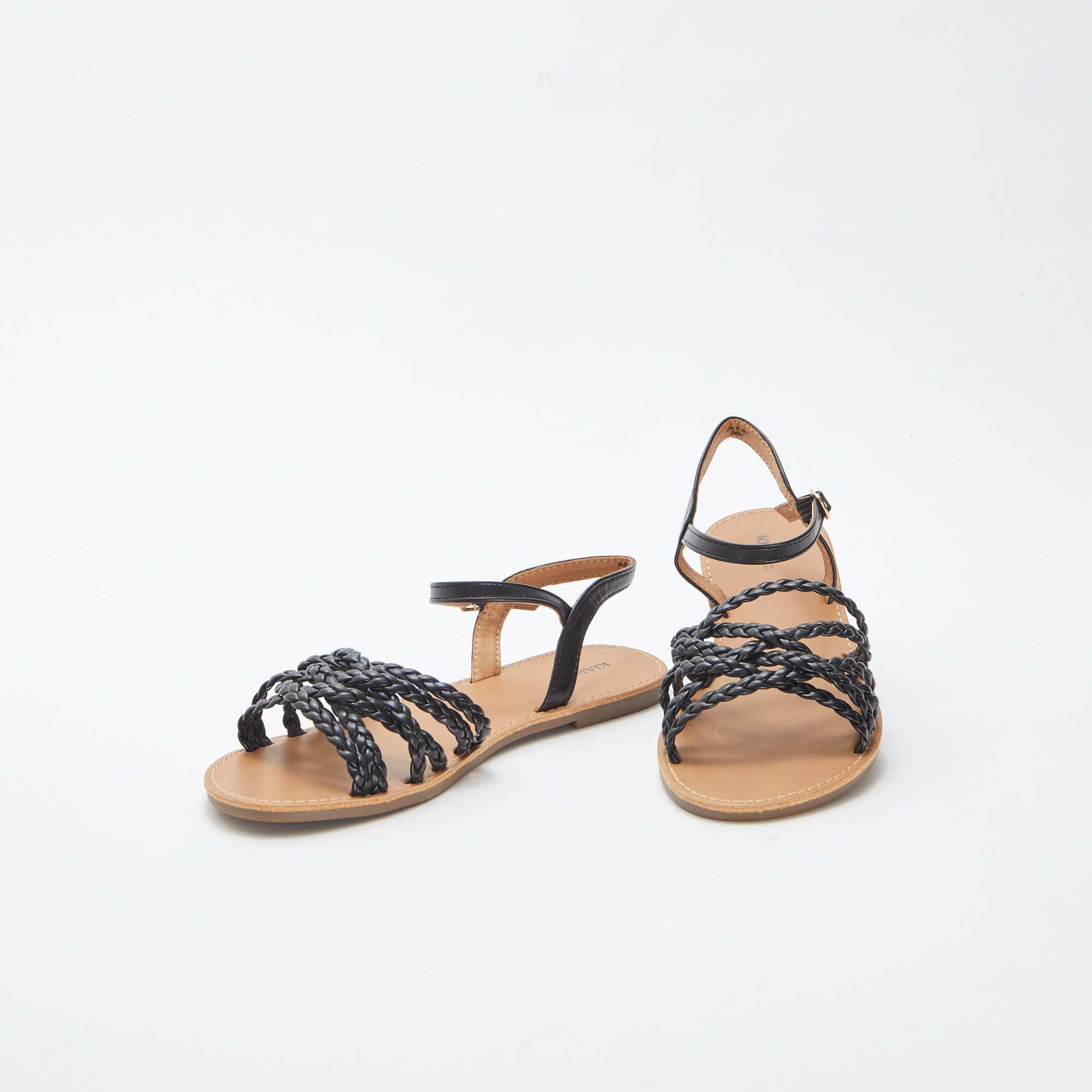 Sandales en simili avec brides tressées NOIR