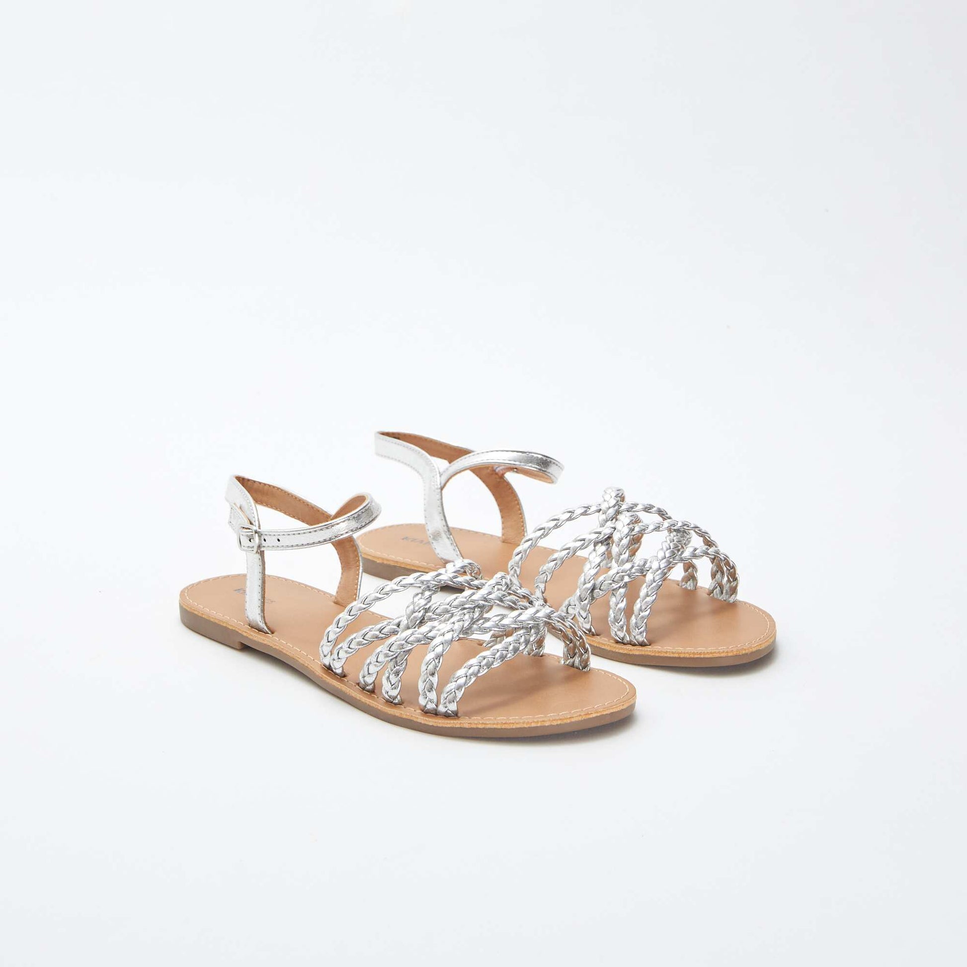 Sandales en simili avec brides tressées GRIS