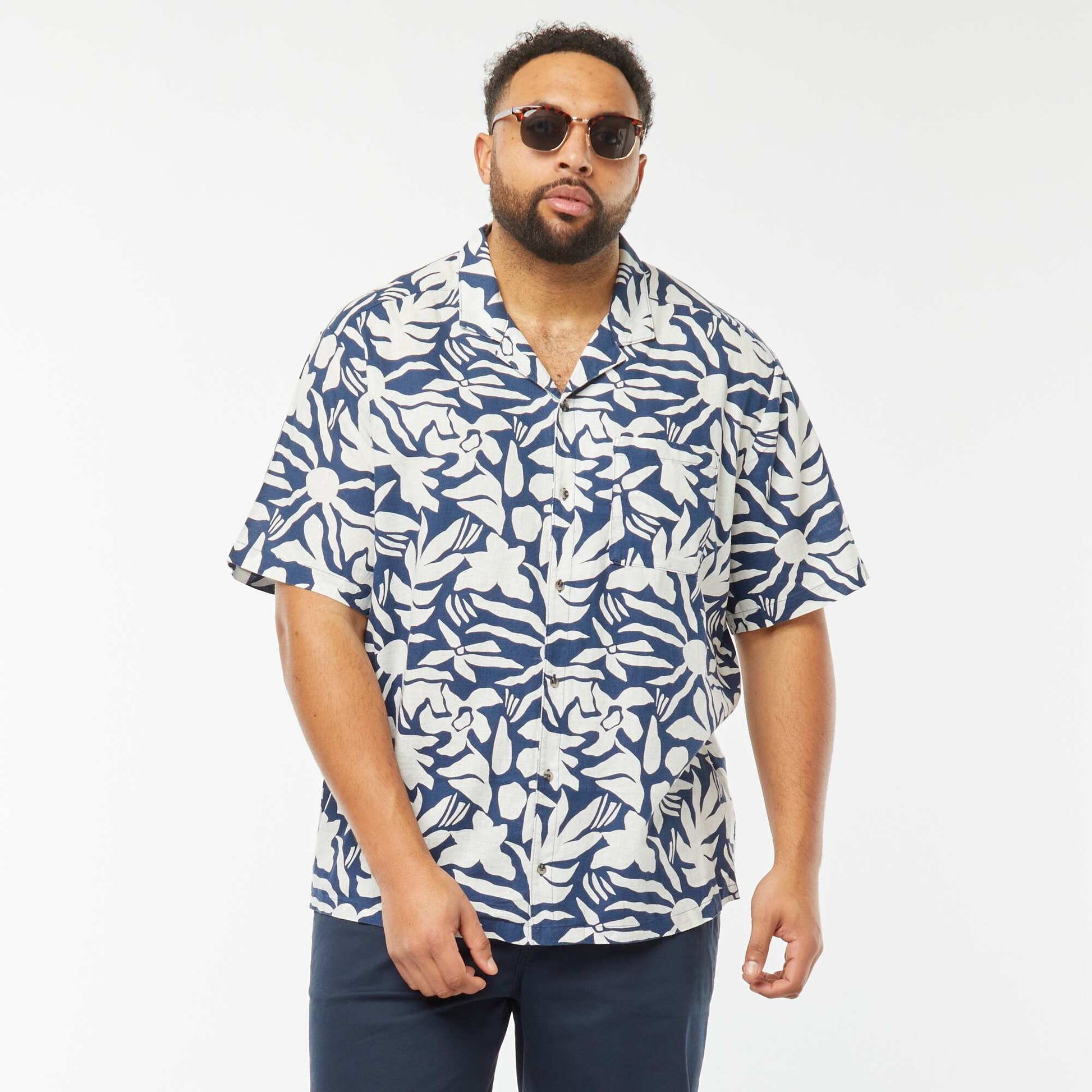 Chemise manches courtes à motif BLEU