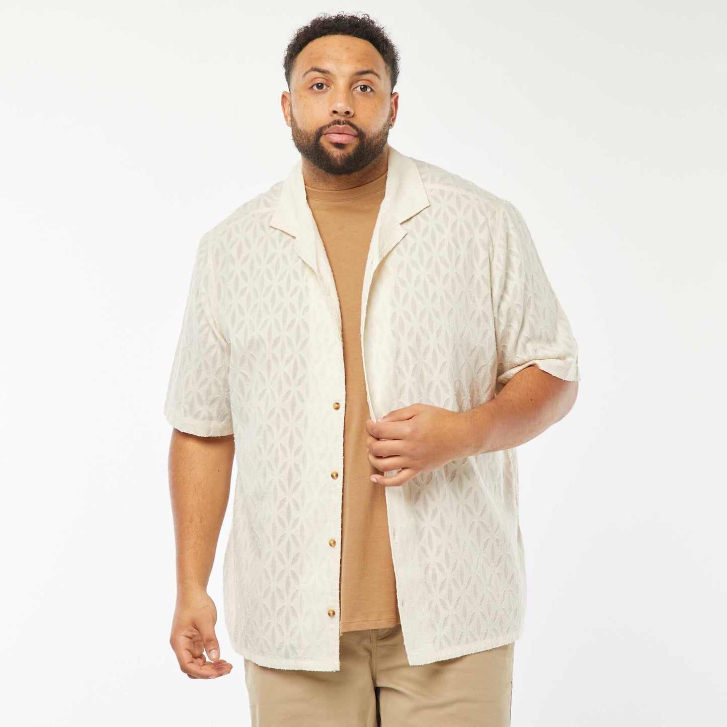 Chemise jacquard à manches courtes BLANC