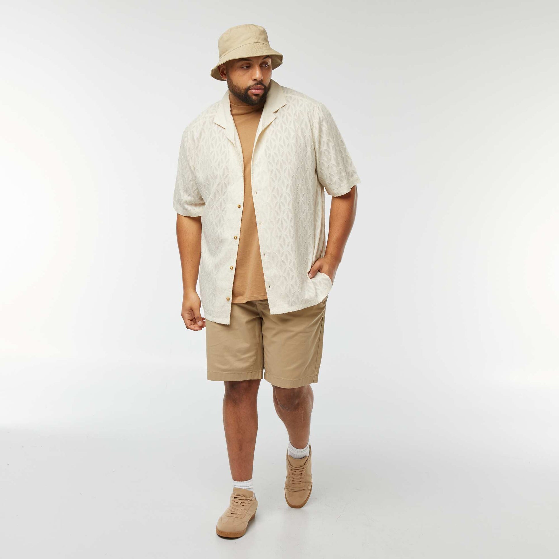 Chemise jacquard à manches courtes BLANC