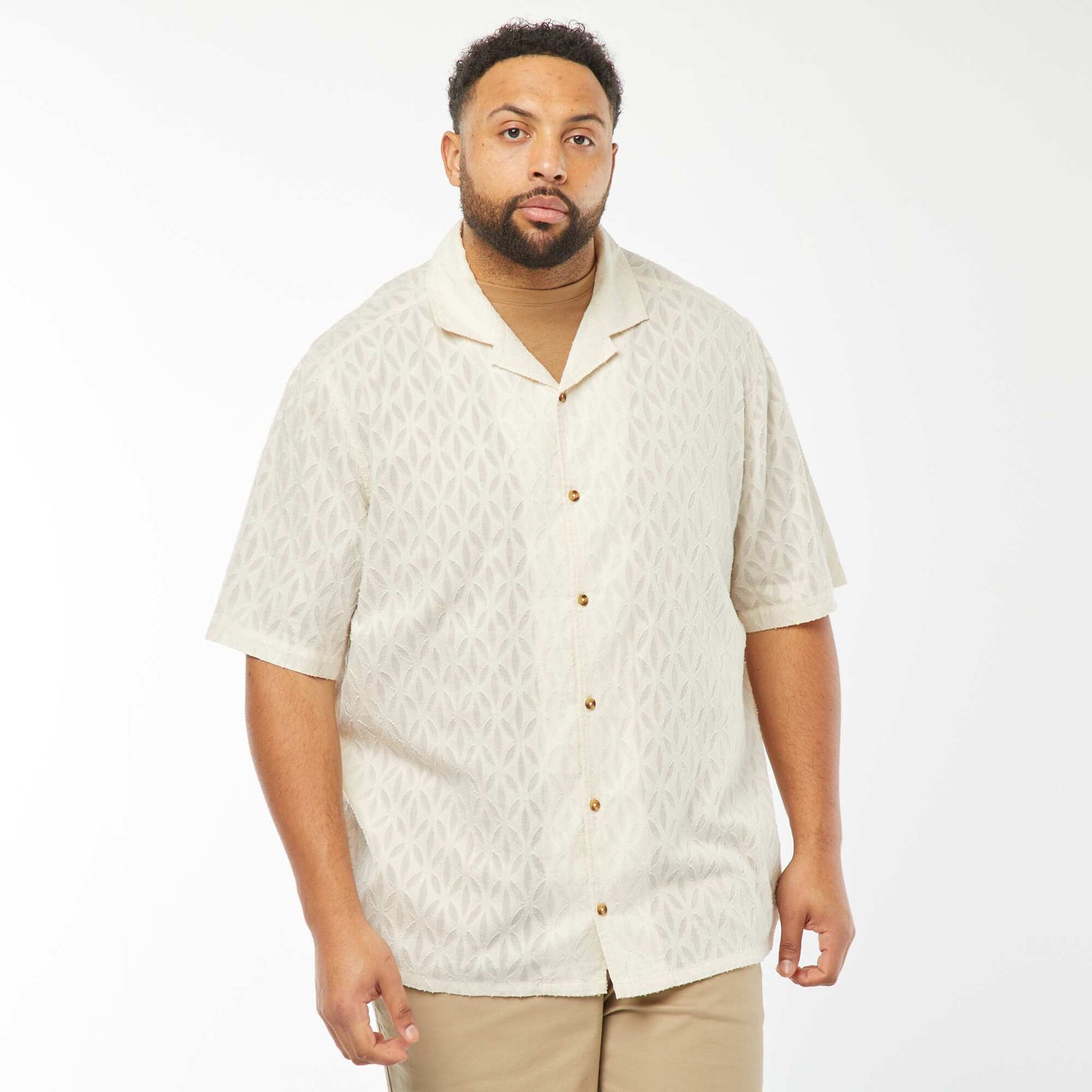 Chemise jacquard à manches courtes BLANC