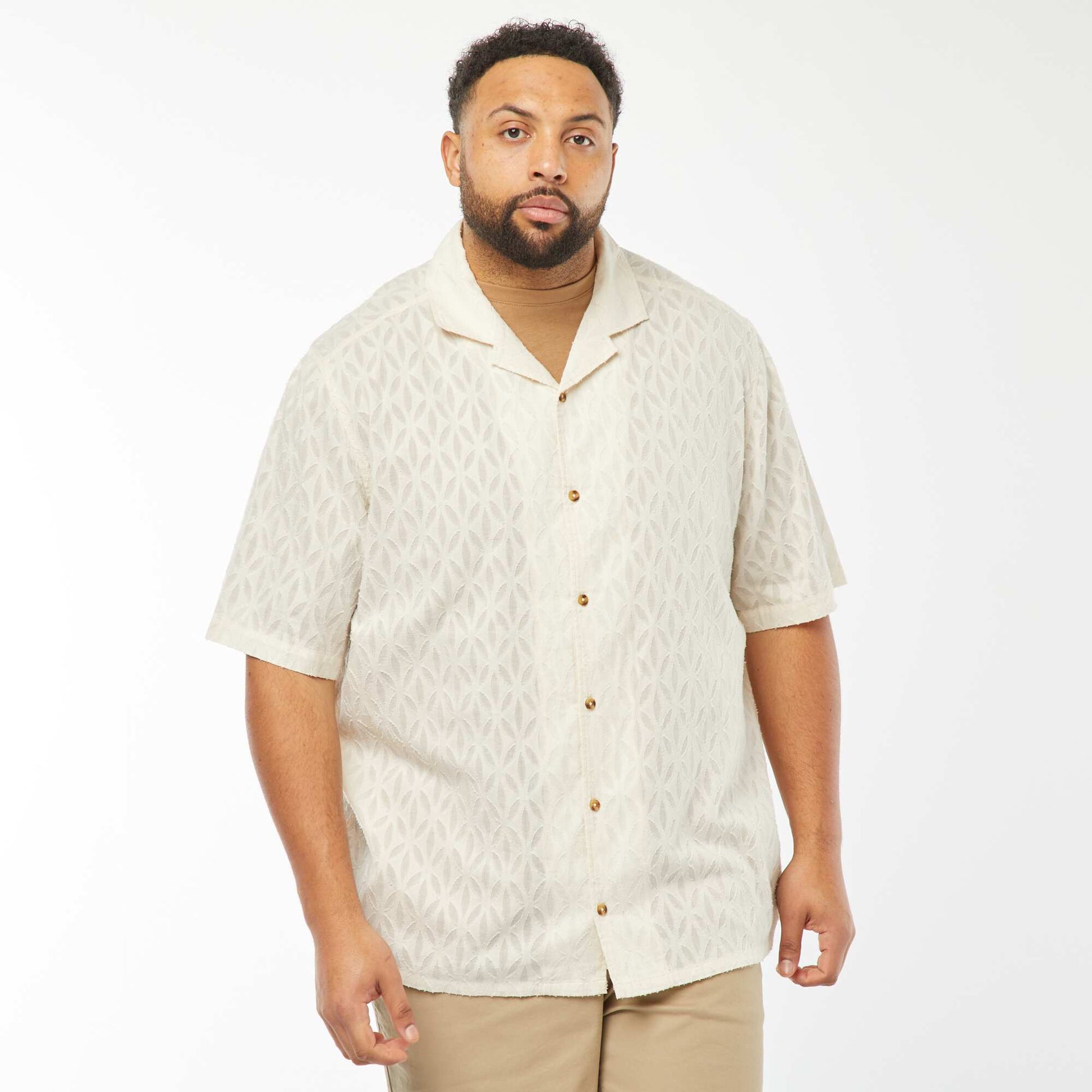 Chemise jacquard à manches courtes BLANC