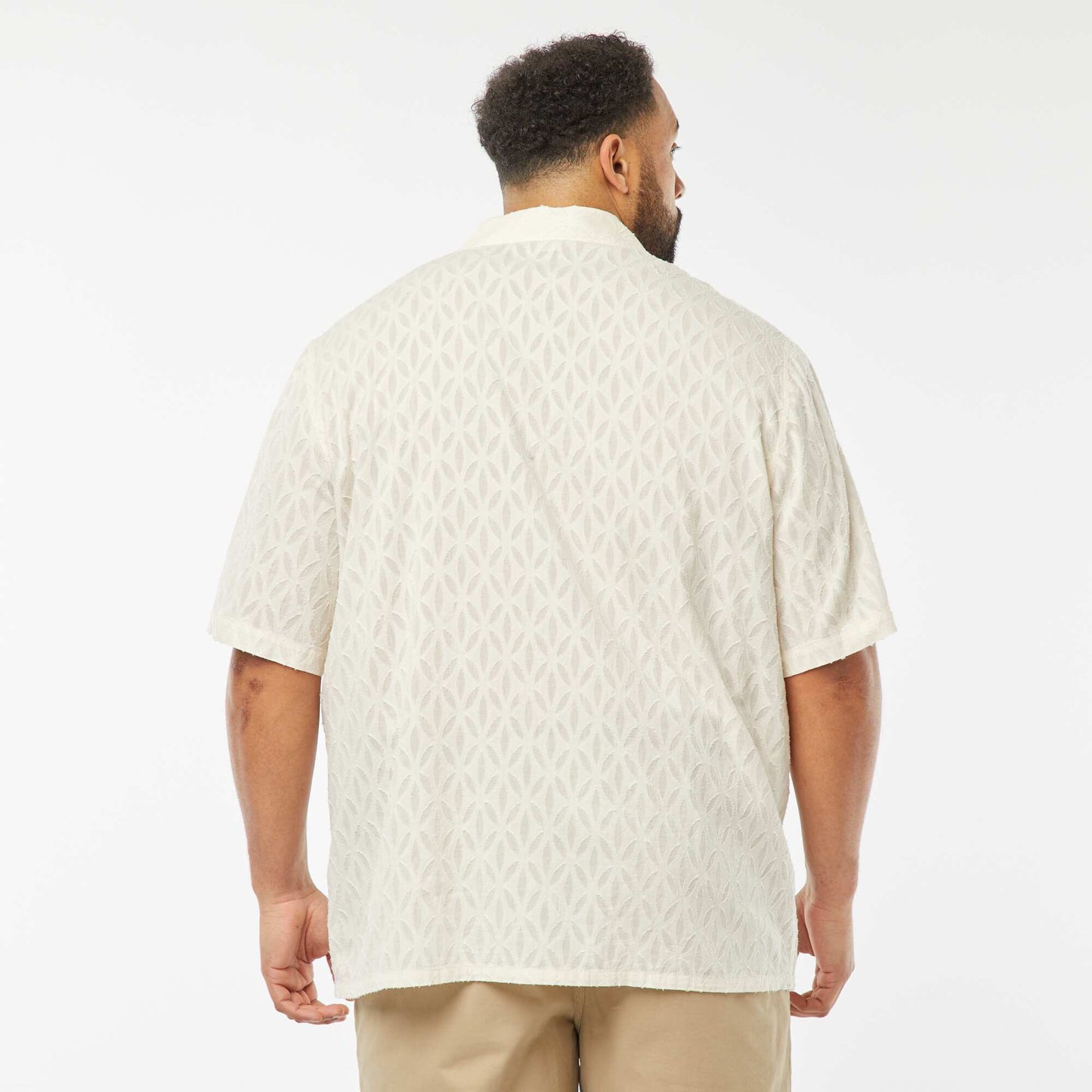 Chemise jacquard à manches courtes BLANC