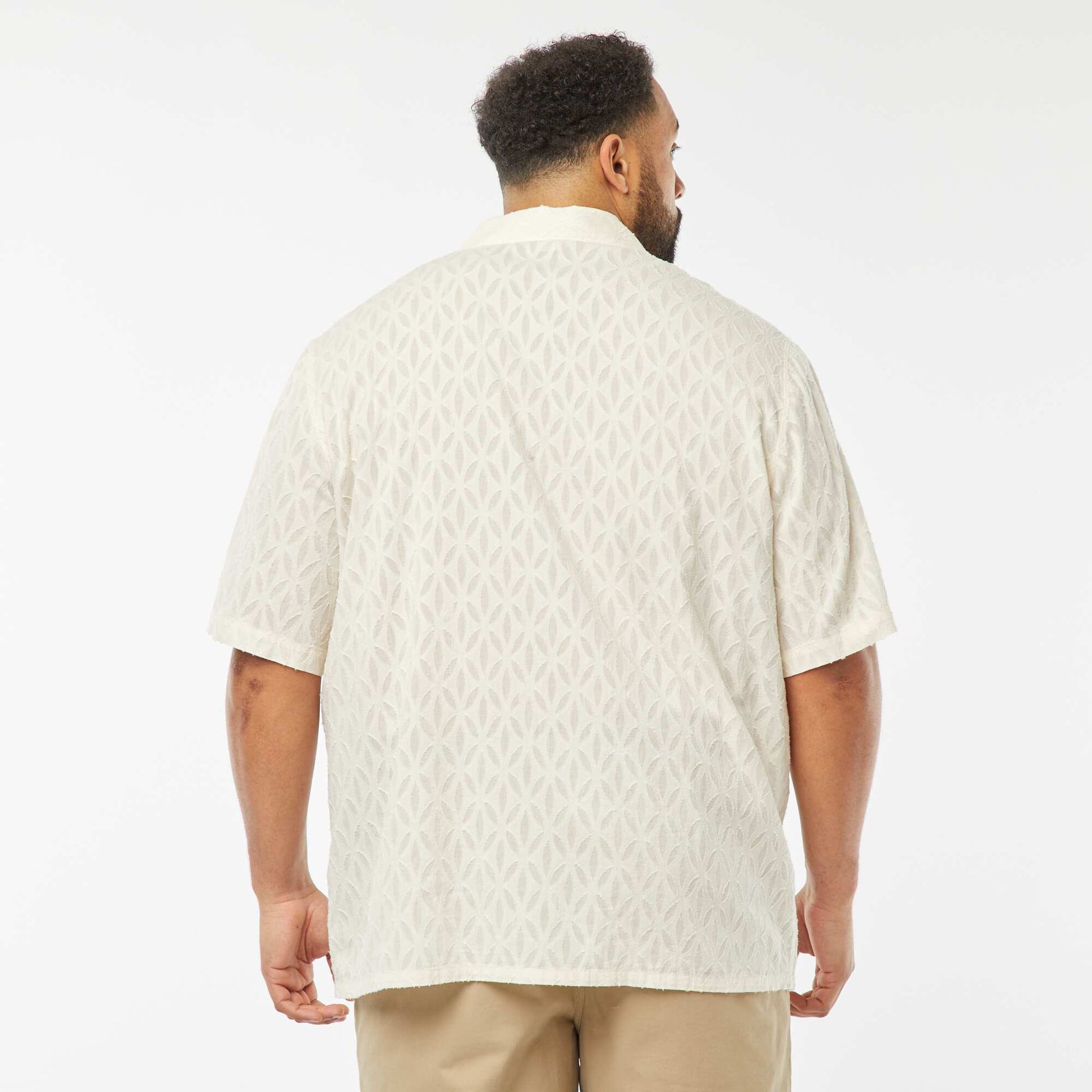 Chemise jacquard à manches courtes BLANC