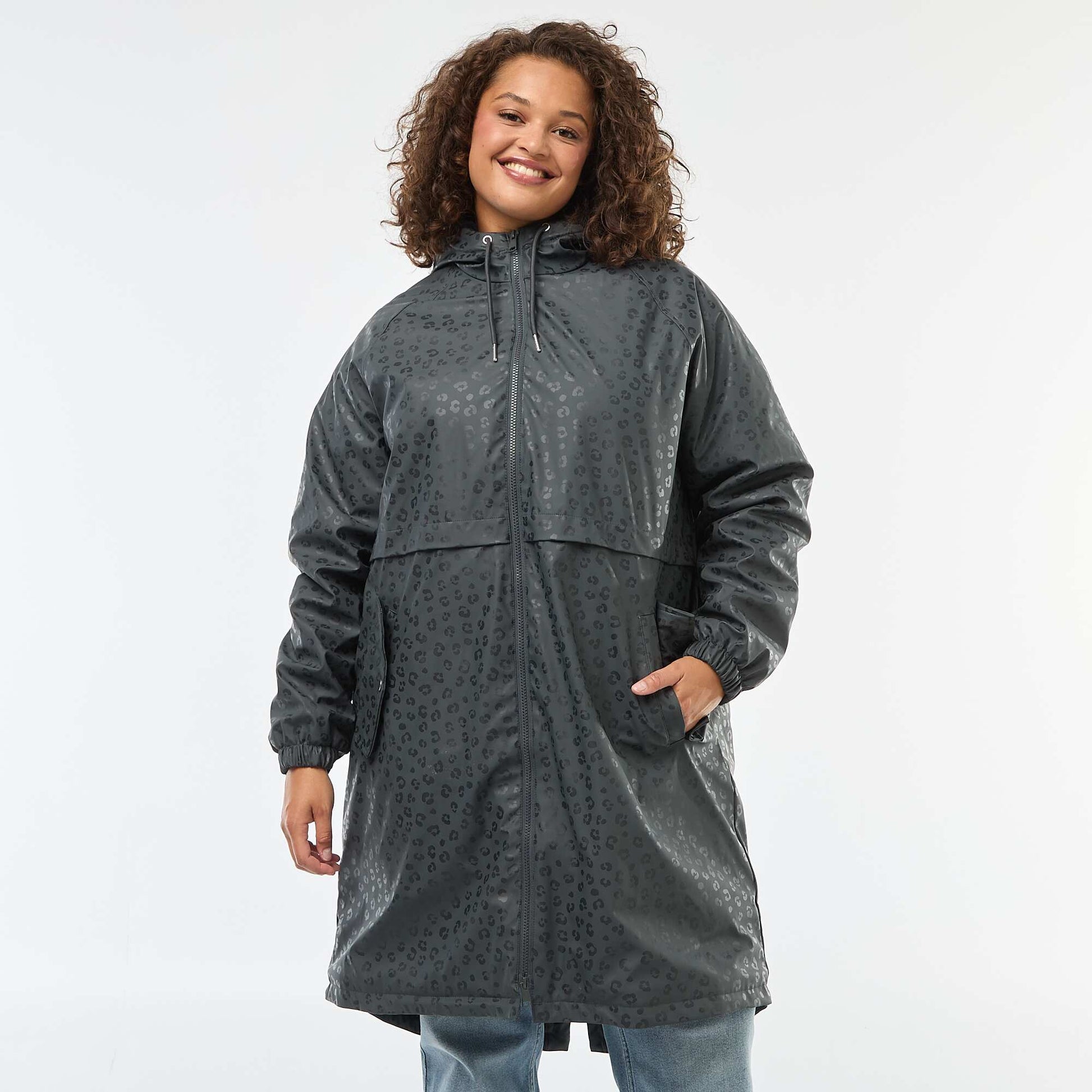 Parka de pluie à capuche avec doublure en fausse fourrure GRIS