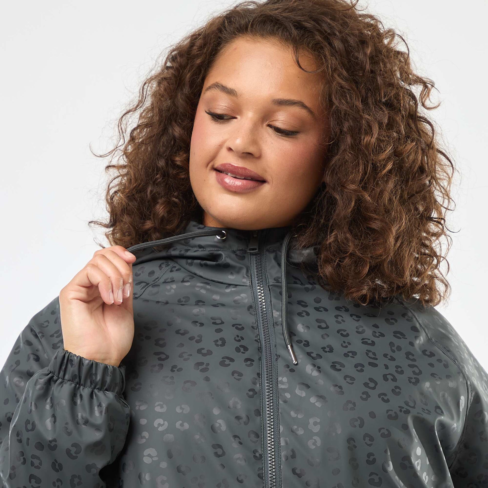 Parka de pluie à capuche avec doublure en fausse fourrure GRIS