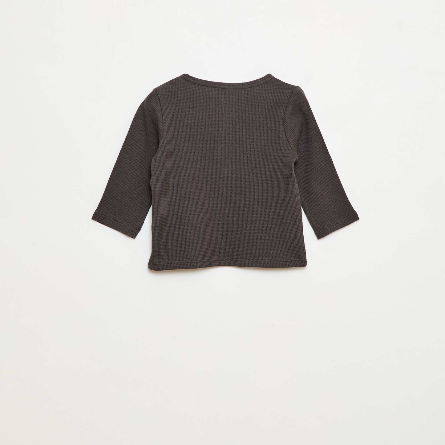 T-shirt col tunisien en maille gaufrée GRIS